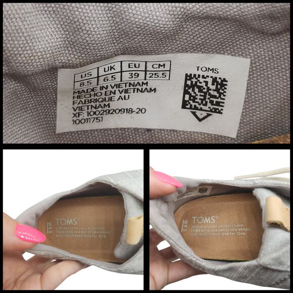 Toms Cabrillo Shoes Womens 8.5 Heather Gray White Tan Sneakers Comfy Fabric - Picture 12 of 13
